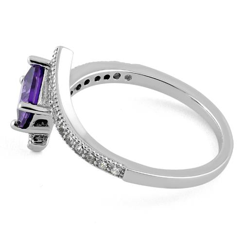 Sterling Silver Elegant Princess Cut Amethyst CZ Ring