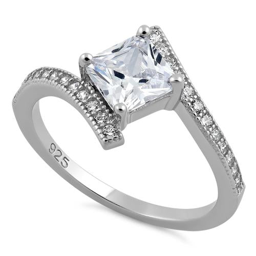 Sterling Silver Elegant Princess Cut Clear CZ Ring