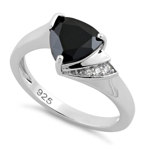 Sterling Silver Elegant Trillion Cut Black CZ Ring