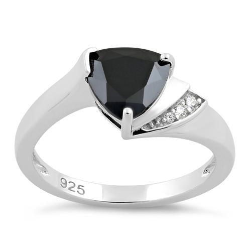 Sterling Silver Elegant Trillion Cut Black CZ Ring