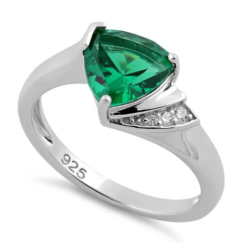 Sterling Silver Elegant Trillion Cut Emerald CZ Ring