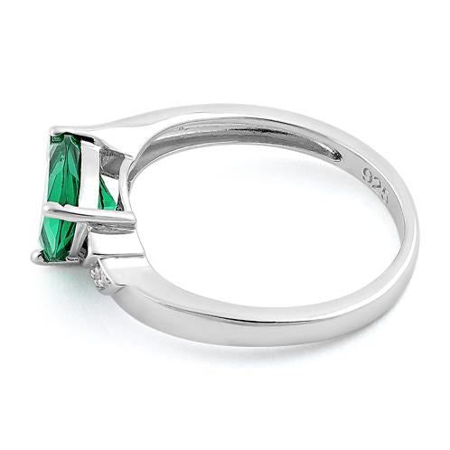 Sterling Silver Elegant Trillion Cut Emerald CZ Ring