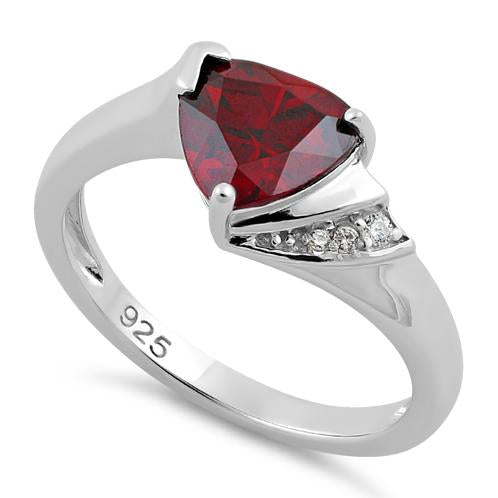 Sterling Silver Trillion Cut Red CZ Ring