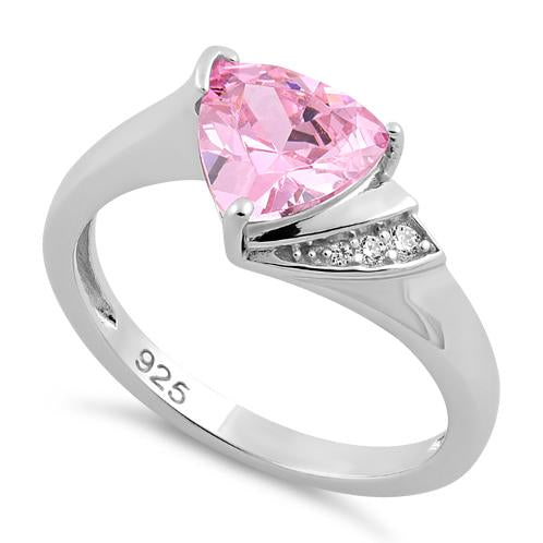 Sterling Silver Elegant Trillion Cut Pink CZ Ring