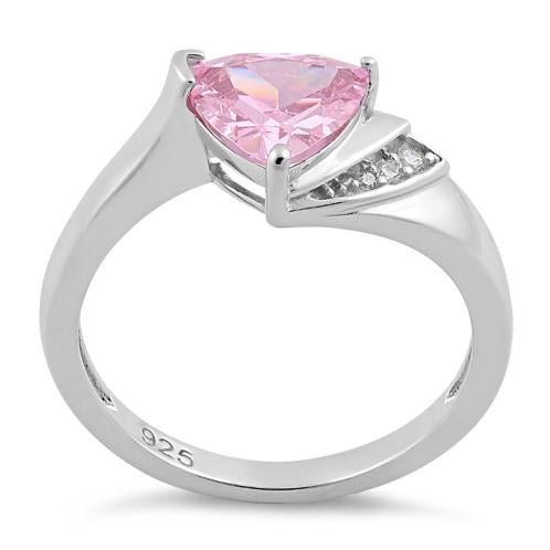 Sterling Silver Elegant Trillion Cut Pink CZ Ring