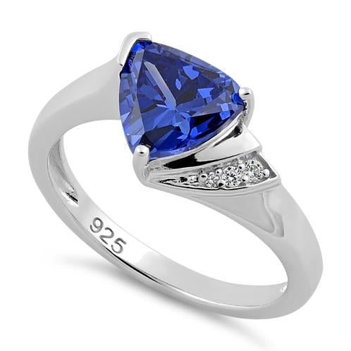 Sterling Silver Elegant Trillion Cut Tanzanite CZ Ring