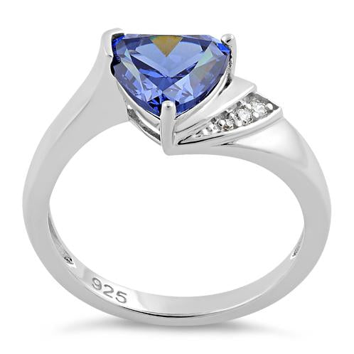 Sterling Silver Elegant Trillion Cut Tanzanite CZ Ring