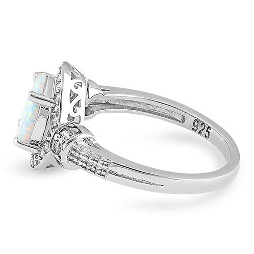Sterling Silver Elegant White Oval Lab Opal CZ Ring