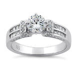 Sterling Silver Eloquent Round & Emerald Cut Clear CZ Engagement Ring