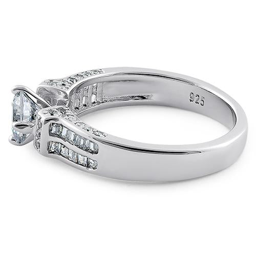 Sterling Silver Eloquent Round & Emerald Cut Clear CZ Engagement Ring