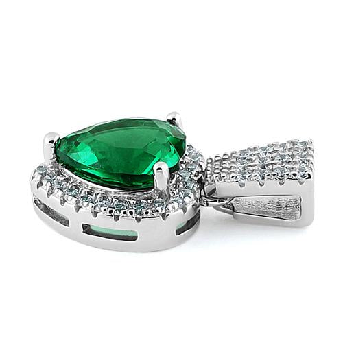 Sterling Silver Emerald Big Heart CZ Pendant