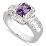 Sterling Silver Emerald-Cut Purple CZ Ring