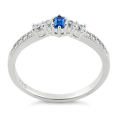 Sterling Silver Emerald Cut Blue Spinel CZ Ring