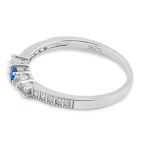 Sterling Silver Emerald Cut Blue Spinel CZ Ring