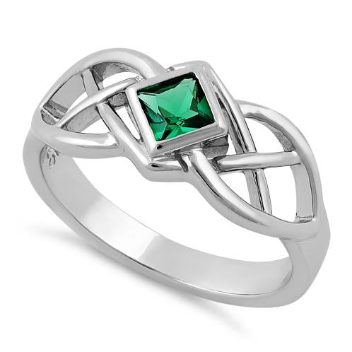 Sterling Silver Emerald CZ Celtic Ring