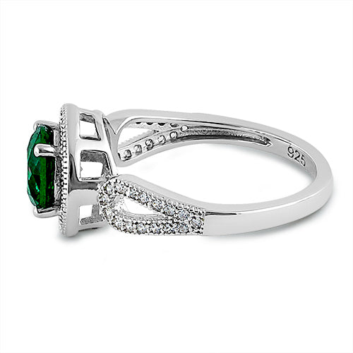Sterling Silver Emerald CZ Halo Infinity Band Ring