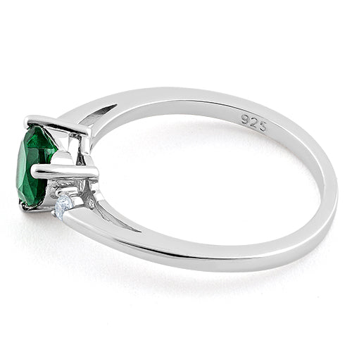 Sterling Silver Emerald Heart CZ Ring
