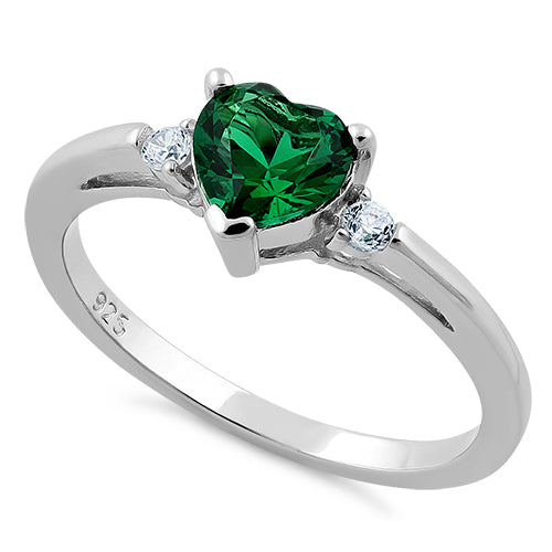 Sterling Silver Emerald Heart CZ Ring