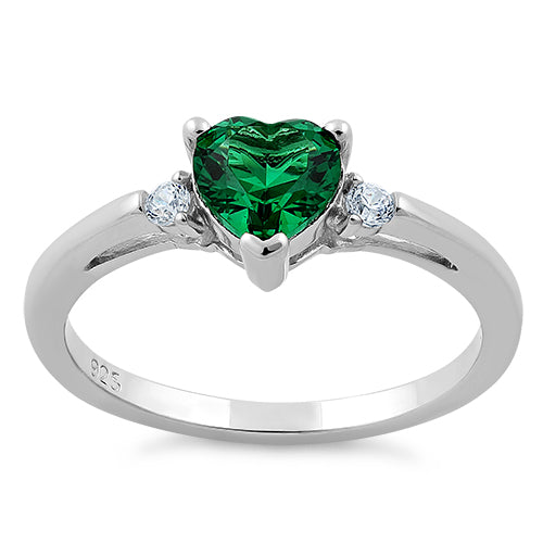 Sterling Silver Emerald Heart CZ Ring