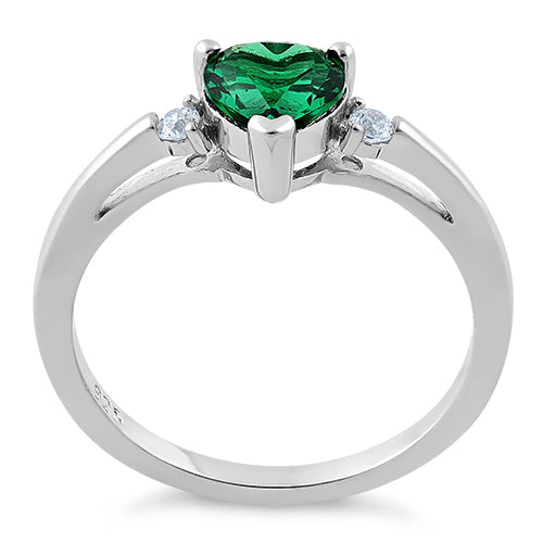 Sterling Silver Emerald Heart CZ Ring