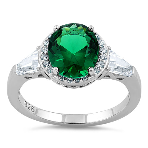 Sterling Silver Emerald Oval CZ Ring