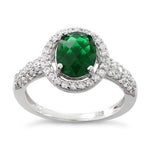 Sterling Silver Emerald Oval Halo CZ Ring