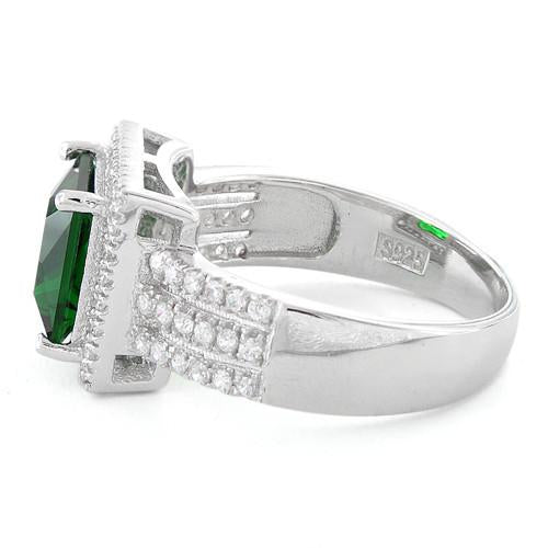 Sterling Silver Green Princess Cut CZ Halo Ring