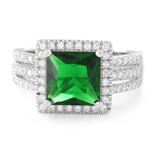 Sterling Silver Emerald Princess Cut CZ Ring