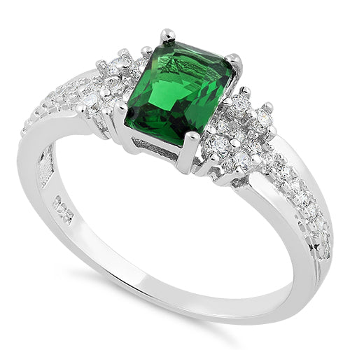 Sterling Silver Emerald Rectangle CZ Ring