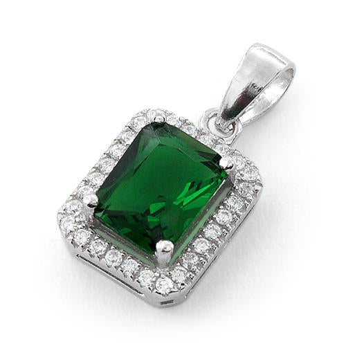 Sterling Silver Emerald Rectangular CZ Pendant