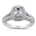 Sterling Silver Emerald & Round Cut Clear CZ Ring