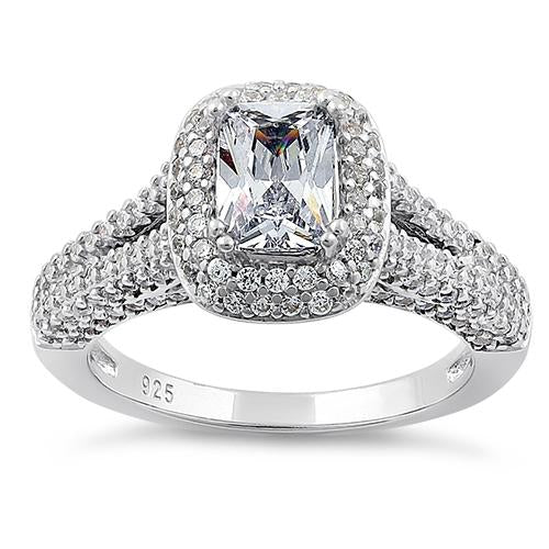Sterling Silver Emerald & Round Cut Clear CZ Ring