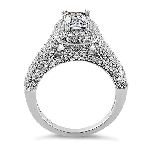 Sterling Silver Emerald & Round Cut Clear CZ Ring