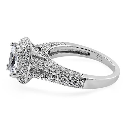 Sterling Silver Emerald & Round Cut Clear CZ Ring