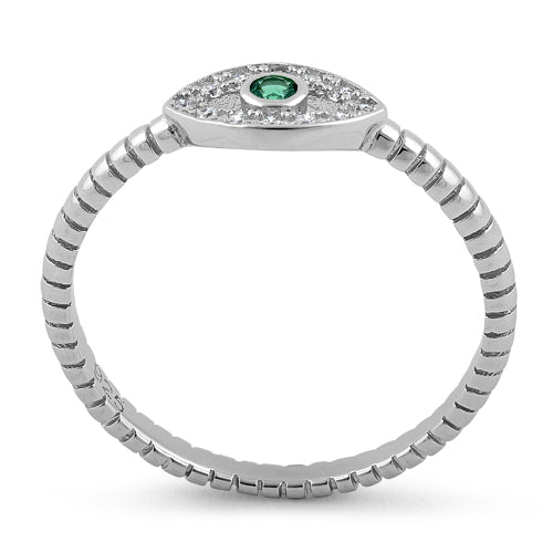 Sterling Silver Emerald Stone Evil Eye CZ Ring