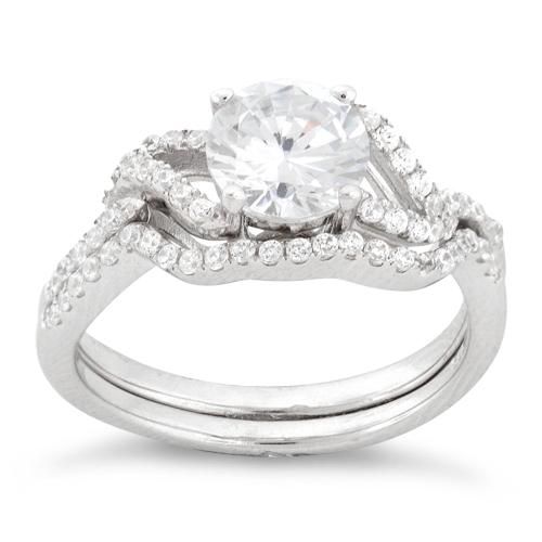 Sterling Silver Engagement Abstract CZ Set Ring