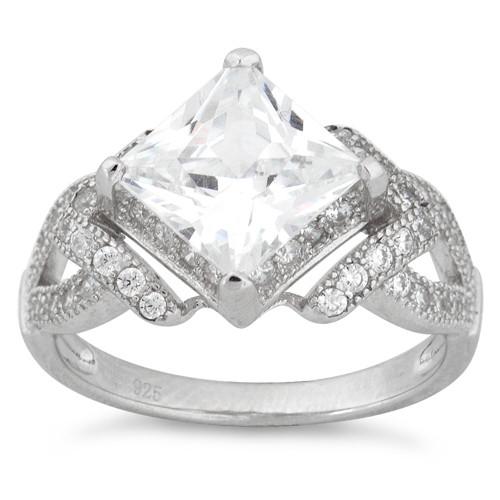 Sterling Silver Engagement Pave CZ Ring
