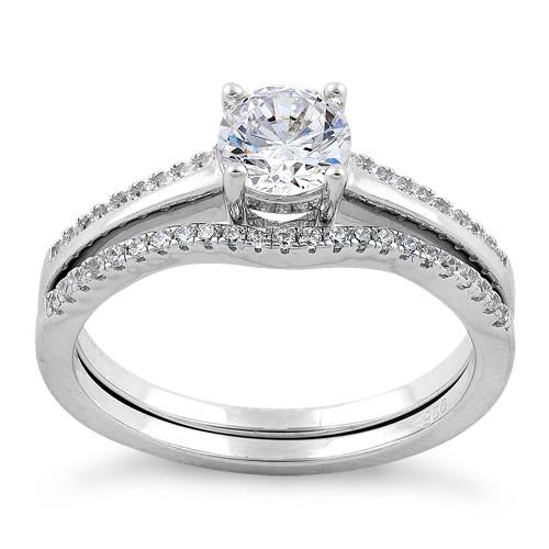 Sterling Silver Engagement Set CZ Ring