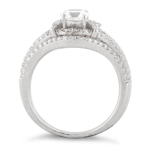 Sterling Silver Engagement X Pave CZ Set Ring