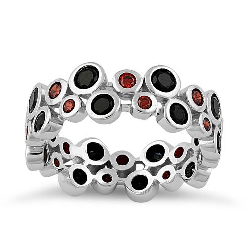 Sterling Silver Eternity Bubbles Black Dark Garnet CZ Ring