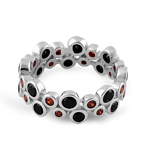 Sterling Silver Eternity Bubbles Black Dark Garnet CZ Ring