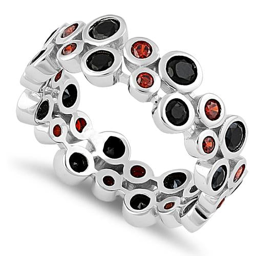 Sterling Silver Eternity Bubbles Black Dark Garnet CZ Ring