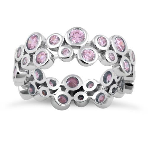 Sterling Silver Eternity Bubbles Pink CZ Ring