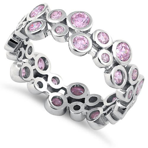 Sterling Silver Eternity Bubbles Pink CZ Ring