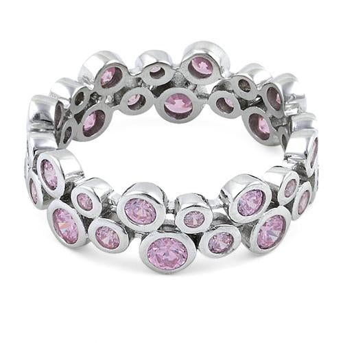 Sterling Silver Eternity Bubbles Pink CZ Ring