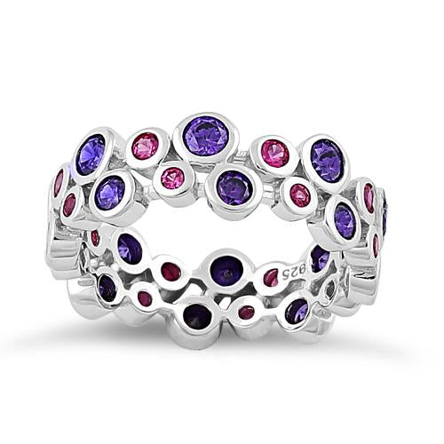 Sterling Silver Eternity Bubbles Violet Ruby CZ Ring