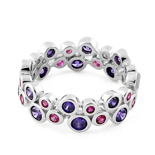 Sterling Silver Eternity Bubbles Violet Ruby CZ Ring