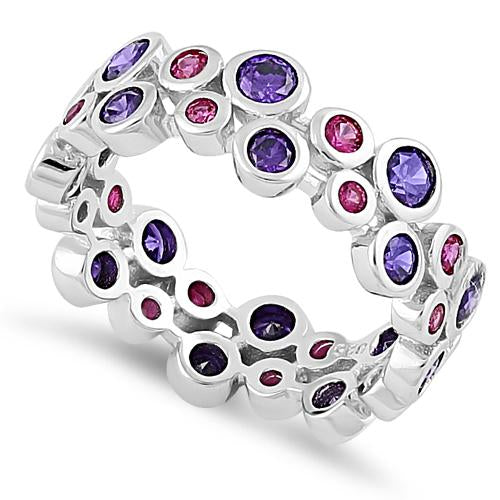 Sterling Silver Eternity Bubbles Violet Ruby CZ Ring