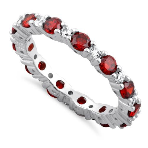 Sterling Silver Eternity Garnet CZ Ring