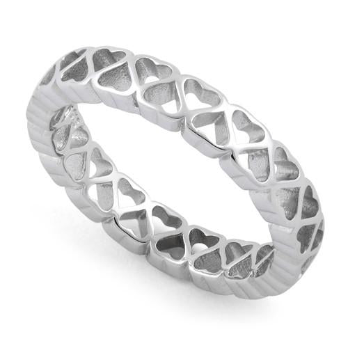 Sterling Silver Eternity Hollow Hearts Ring